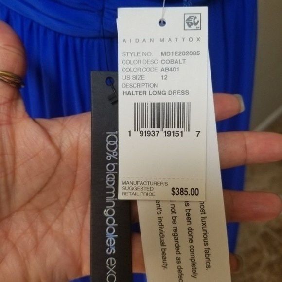 Aidan Mattox Deep Sky Blue Pleated Silk Chiffon Halter-Neck Gown Colbalt - Picture 6 of 15